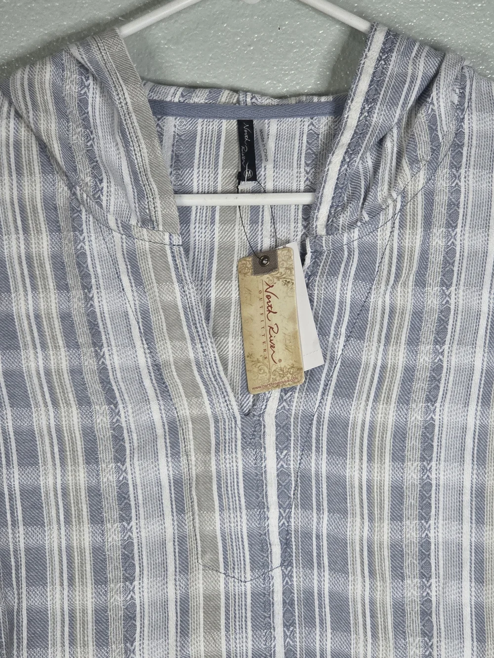 North River Striped Baja Hoodie Beach Poncho Pullover Blue Gray White Size Med. - Picture 6 of 10